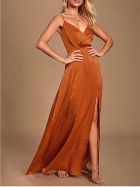 Lulu's Constantine Rust Slip Maxi Dress with Side Slit